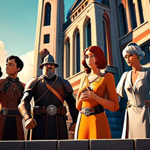 Home 24 **
A diverse team of stylized characters from a turn-based strategy game, posed heroically. Emphasize character synergy and unique abilities. Art Deco influences, vibrant colors, dynamic lighting. Perhaps a puzzle piece motif connecting them. German architecture in the background.
**