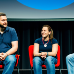 리버스 1999 팬들과 함께하는 이벤트 - Developer Panel**

"A professional photograph of a panel discussion at a gaming convention, featurin...