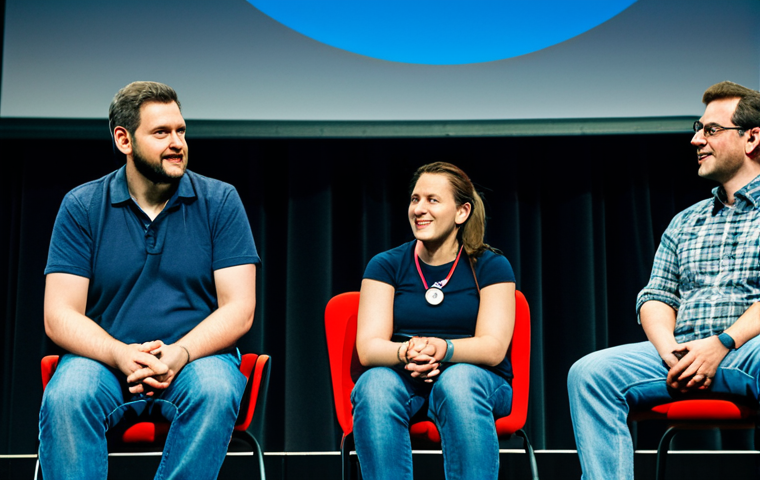 리버스 1999 팬들과 함께하는 이벤트 - Developer Panel**
"A professional photograph of a panel discussion at a gaming convention, featurin...