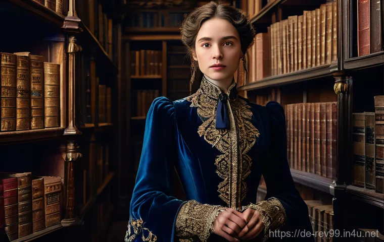 리버스 1999 공식 가이드북 다운로드 - **Prompt:** A female time-traveling Arcanist stands in a grand, decaying Victorian-era library, bath...