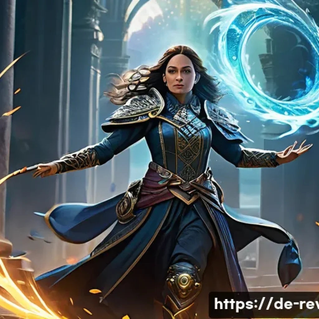 리버스 1999 도전 과제 공략 - " A powerful female Arcanist, dressed in her full, detailed battle outfit with flowing fabrics, is i...