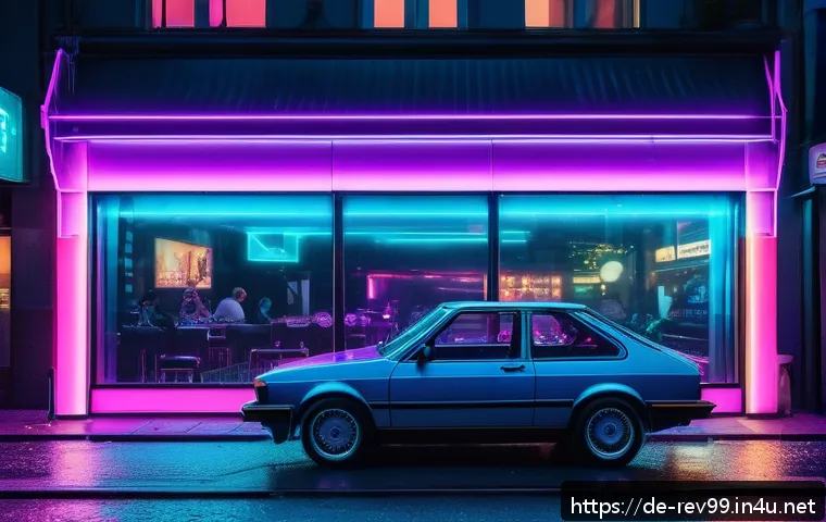 리버스 1999 테마 음악 모음 - A vibrant 1999-inspired city night scene capturing the essence of synthwave and electronic music cul...