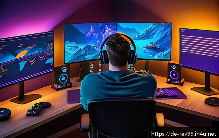 리버스 1999 추천 무료 VPN - A detailed digital illustration of a German gamer sitting at a modern gaming desk in a cozy room dec...