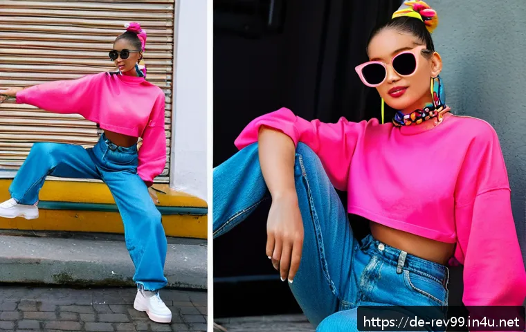 리버스 1999 코스튬 이벤트 - A stylish young woman in authentic late 90s fashion at a retro-themed party, wearing slightly faded ...