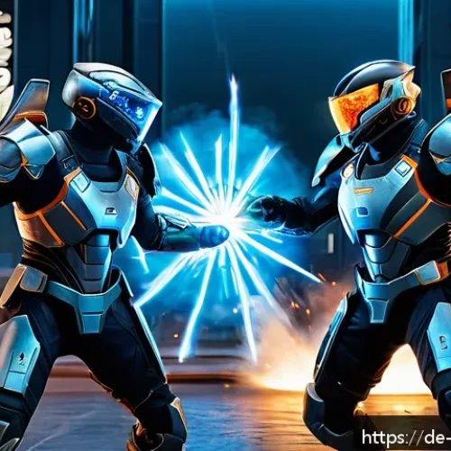 리버스 1999 최고 스킬 조합법 - A dynamic battle scene featuring a team of four diverse characters in futuristic armor coordinating ...