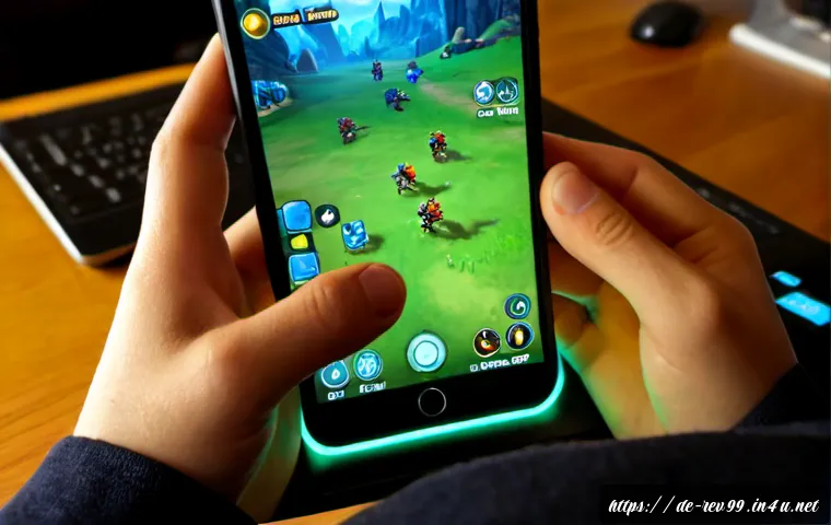 리버스 1999 초보자를 위한 기본 조작 - Photorealistic over-the-shoulder view of a German young adult beginner gaming on a smartphone at a t...