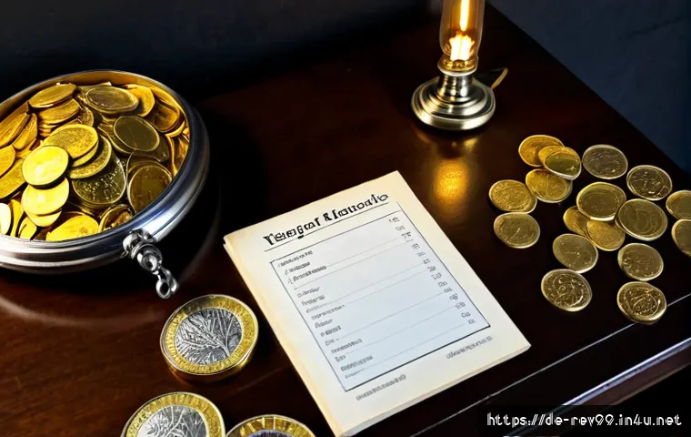 리버스 1999 캐릭터 성장 비용 - Photorealistic overhead view of a neatly organized character upgrade budget on a dark wooden desk: e...